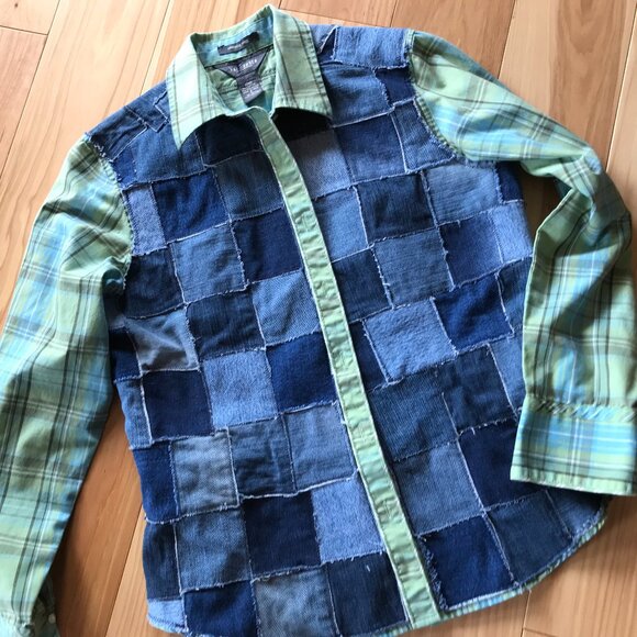 Lake of Ozarks Patchwork Jean Jacket, Small: Upcycled Handmade LOZ Lake Shirt - Picture 4 of 10